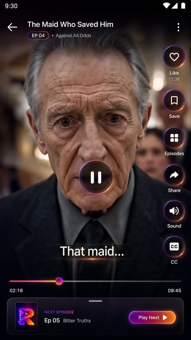DramaBox clone TikTok-style vertical drama player with like, save, episodes and subtitles